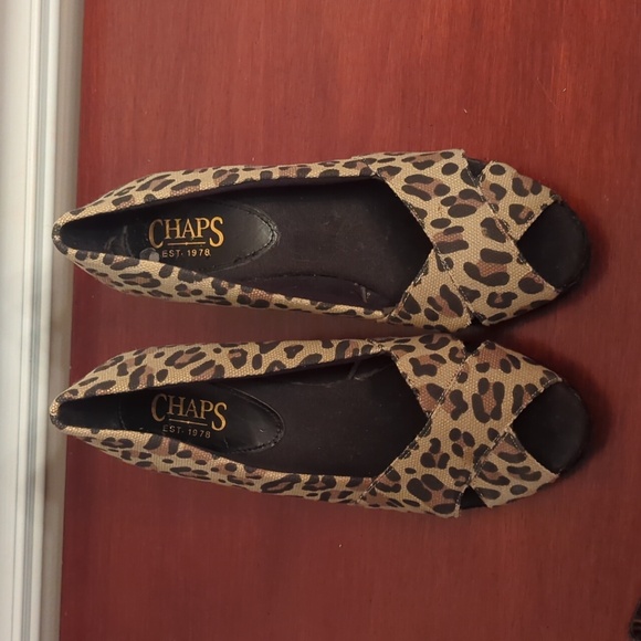 Chaps leopard print peep toe wedge sandals shoes size 7 - Picture 2 of 6